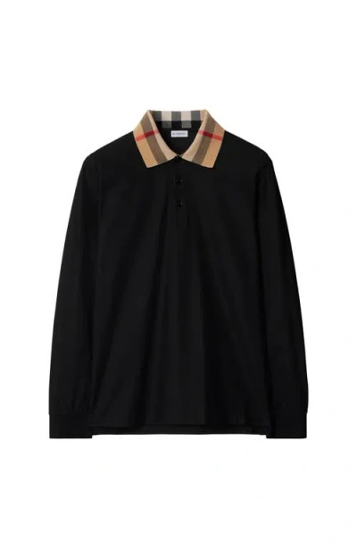 BURBERRY BURBERRY LONG-SLEEVE CHECK COLLAR COTTON POLO SHIRT