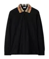 Burberry Cody Beige Polo Shirt With Long Sleeves And Check Motiv On The Collar In Cotton Man In Black