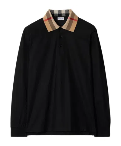 BURBERRY BURBERRY CHECK DETAILED LONG SLEEVED POLO SHIRT