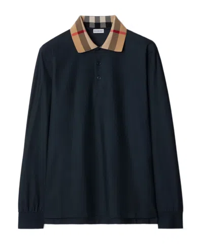 BURBERRY BURBERRY CHECKED COLLAR LONG SLEEVED POLO SHIRT