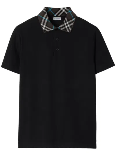 Burberry Check-collar Polo T-shirt In Grey