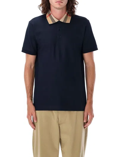 Burberry Check Collar Cotton Polo Shirt In Blue