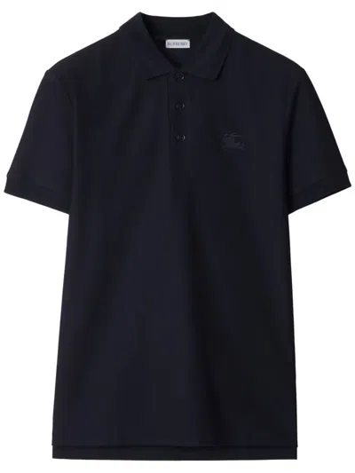 Burberry Black Polo Shirt With Tonal Tb Embroidery In Cotton Man