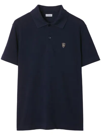 Burberry Logo Embroidered Regular-fit Polo Shirt In Blue