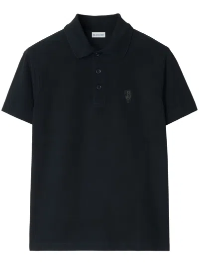 Burberry Logo-patch Short Sleeved Polo Shirt In Black
