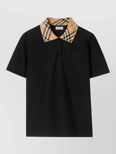 Burberry Cotton Polo Shirt Checked Collar Short Sleeves In Black