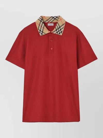 Burberry Cotton Polo Shirt Contrasting Check Collar In Red