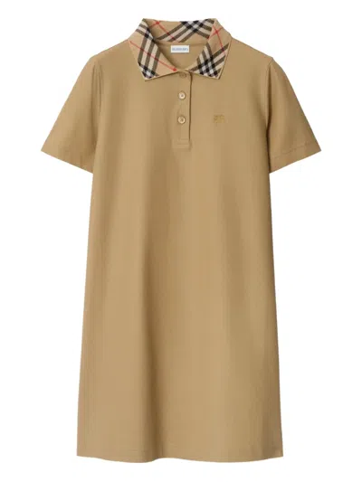 Burberry Cotton Polo-style Dress With Check Collar In Brown