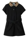 Burberry Check Collar Cotton Polo Shirt Dress In Black