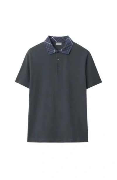 Burberry Black Polo Shirt With Check Collar
