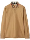 Burberry Cotton Check-collar Long-sleeve Polo Shirt In Brown