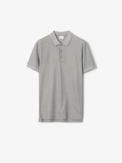 Burberry Monogram Motif Cotton Piqué Polo Shirt In Pale Grey Melange