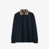 Burberry Cody Long Sleeve Polo Shirt In Smoked Navy