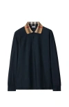 Burberry Cody Long Sleeve Polo Shirt In Smoked Navy
