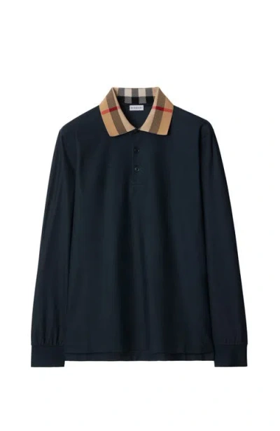 BURBERRY BURBERRY LONG-SLEEVE CHECK COLLAR COTTON POLO SHIRT