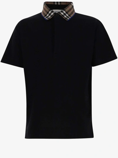 Burberry Kids' Cotton Polo Shirt With Check Pattern In Black