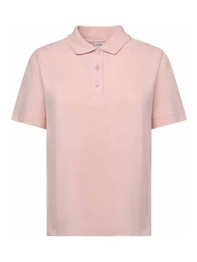 Burberry Cotton Polo Shirt With Logo In Pink