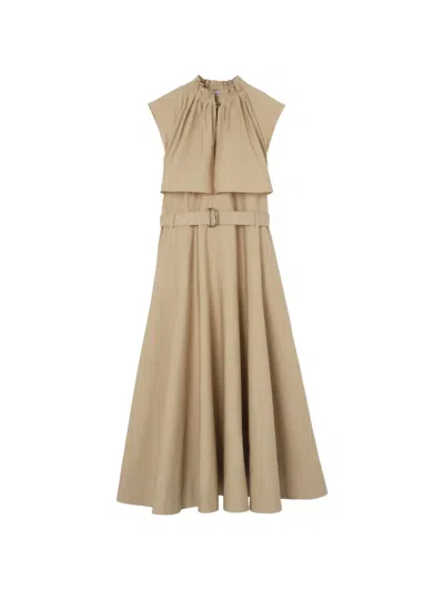 Burberry Cotton Poplin Midi Dress In Neutral