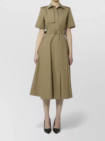 Burberry Cotton Poplin Midi Shirtdress Belt Detail In Green