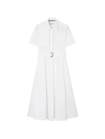 Burberry Poplin Shirt Dress Belted Waist Midi In White
