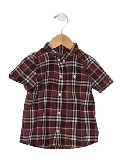 Pre-owned Burberry Babies' Cotton Red And Multicolor Patterned Short Sleeve Button Up Shirt