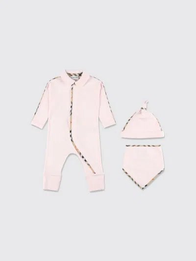 Burberry Babies'  Cotton Set With Check Details In Pink