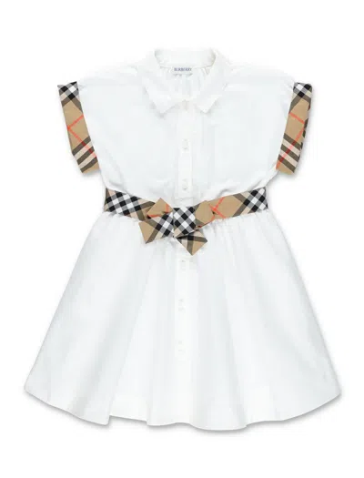 Burberry Kids'  Cotton Shirt Dress With Check Details For Girls In White