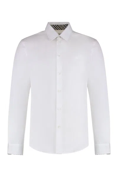 Burberry Checked Pattern Cotton Shirt With Curved Hem In White
