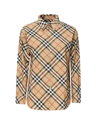 Burberry Cotton Shirt With  Check Motif In Multi