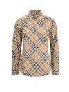 Burberry Women Beige Shirt With Classic Collar And All-over Check Motif In Cotton Woman In Neutral