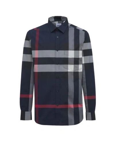 Burberry Cotton Shirt With Check Motif In Black