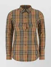 Burberry Cotton Shirt With Embroidered Check Pattern In Brown