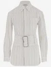 Burberry Belted Pinstriped Cotton-poplin Shirt In Red