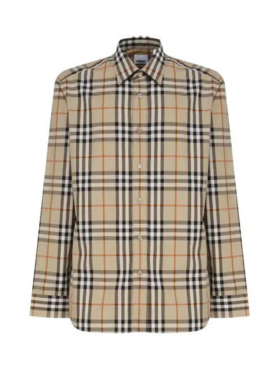 Burberry Cotton Shirt With Vintage Check Pattern In Beige