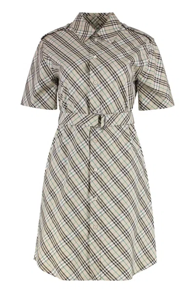 Burberry Cotton Check Mini Shirt Dress In Neutral