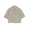 Burberry Check Short-sleeve Crop Button-down Shirt