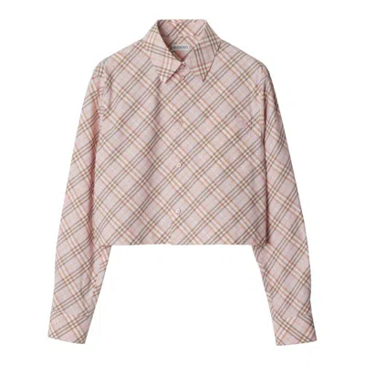 Burberry Cropped Check Shirt In Pink/neutrals