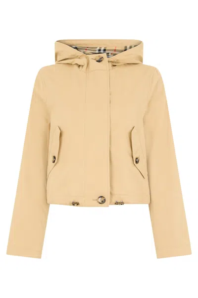 Burberry Cotton Short Parka Raincoat In Neutral