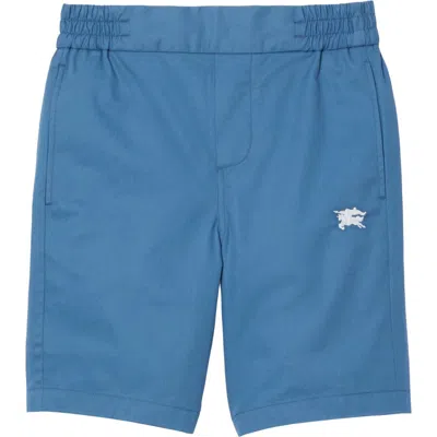 Burberry Kids' Edk Embroidered Cotton Shorts In Light Steel Blue