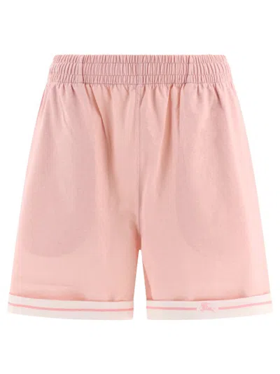 Burberry Elastic Waistband Cotton Shorts With Contrast Trim In Pink