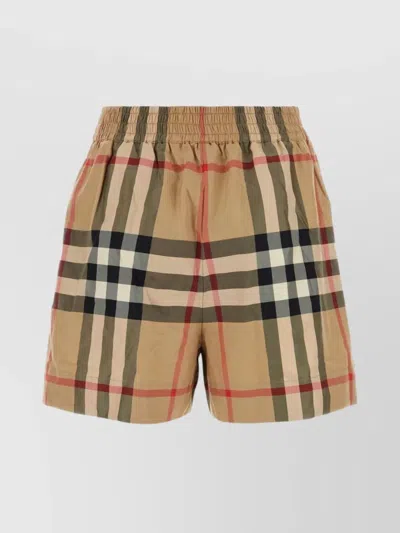 BURBERRY COTTON SHORTS WITH ELASTICATED WAISTBAND AND PLAID PATTERN