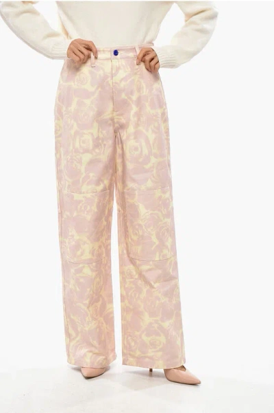 Burberry Cotton Straight Fit Pants With Floral Motif In Multi