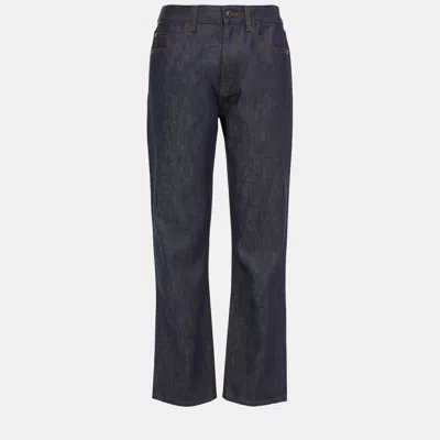 Pre-owned Burberry Cotton Straight Leg Jeans 32 In Navy Blue