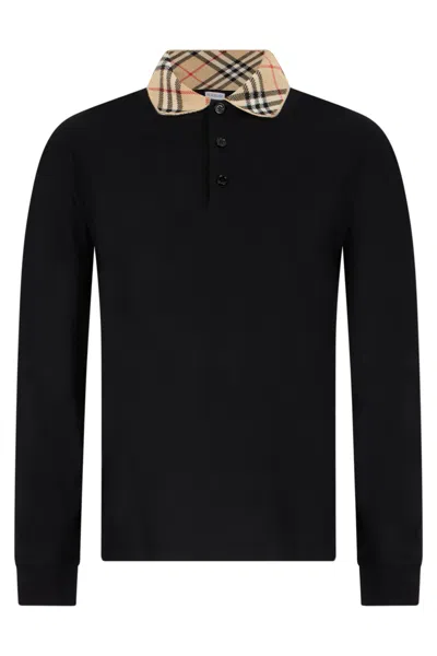 Burberry Cotton Sweater With Polo Collar In Black