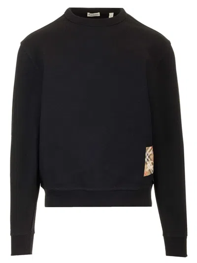Burberry Check-patch Crewneck Sweatshirt In Black