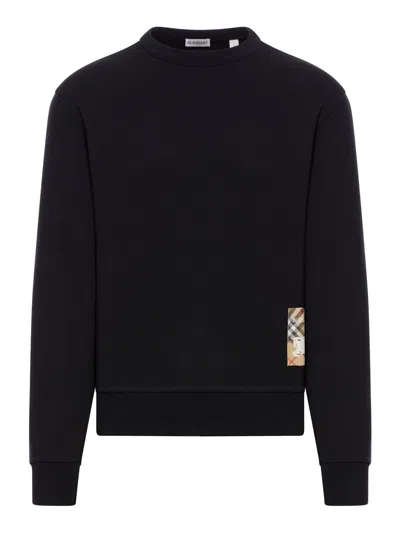 Burberry Men Cotton Sweatshirt With Check Application In Black