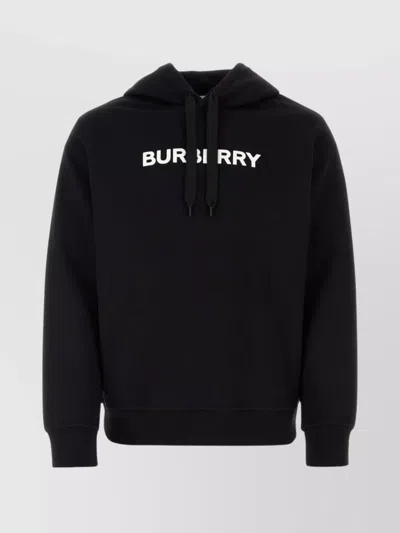 BURBERRY COTTON SWEATSHIRT WITH HOOD AND RIBBED DETAILS