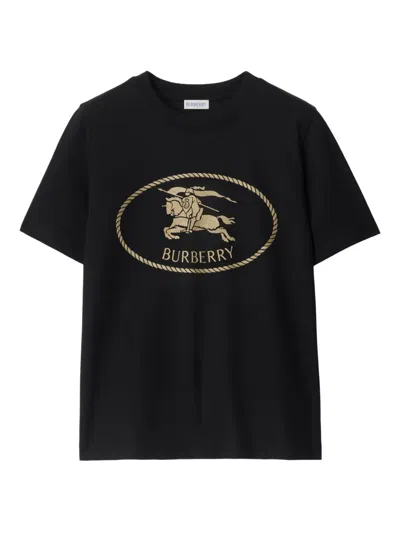 Burberry Crew Neck T Shirt With Equestrian Knight Design In Black