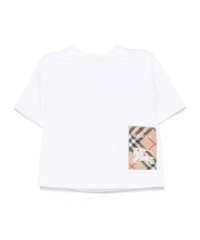 Burberry Kids' Check-print Label Cotton T-shirt In White