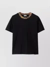 Burberry Black Crewneck T-shirt With Ckeck Motif On The Collar In Cotton Woman